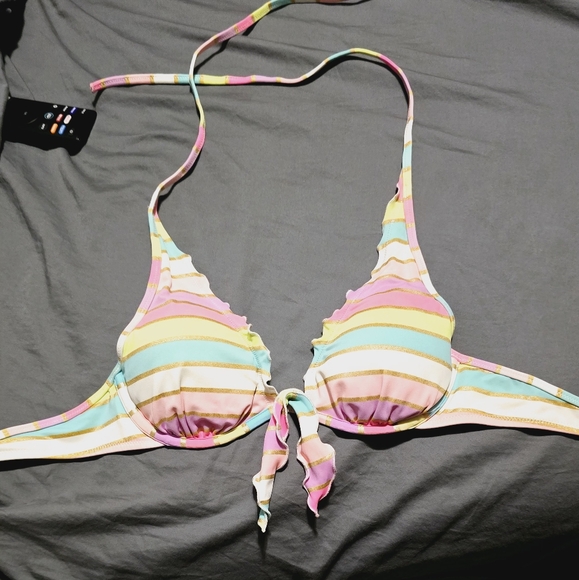 Victoria's Secret lined swimsuit top. Pastel striped size 34B - Picture 2 of 5